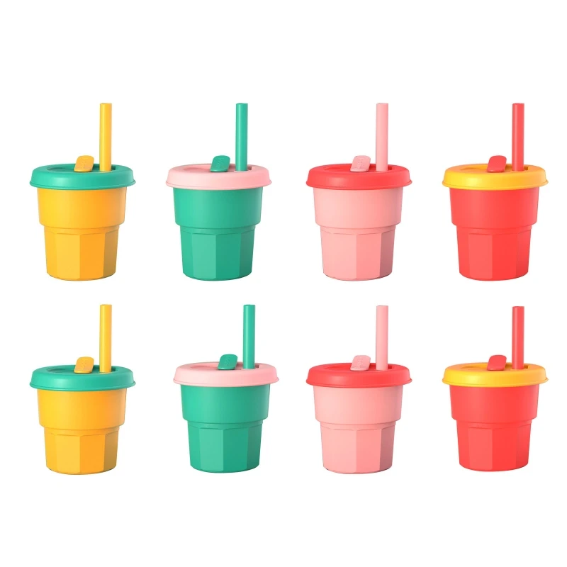 

Silicone Baby Drinking Cup with and Foldable Straw Toddler Straw Cup Dust-proof Training Cup for Children