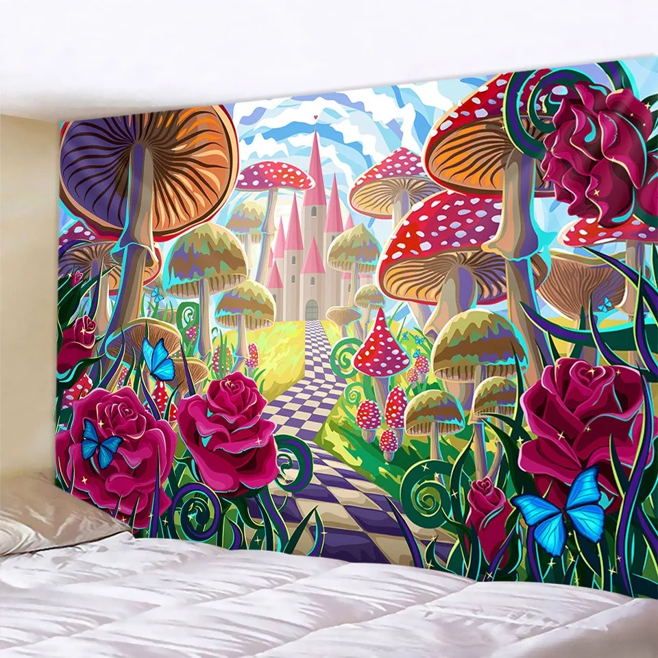 

3d Print Fashion Tapestry Fairytale Dreamy Mushroom Tapestry Psychedelic Abstract Hippie Art Wall Hanging Home Decorations