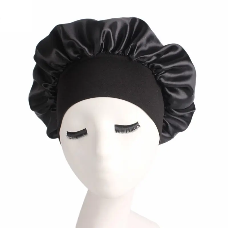 

1pc Silk Head Wrap Shower Cap Adjust Solid Satin Bonnet Hair Styling Cap Long Hair Care Women Night Sleep Hat Hair Styling Tools