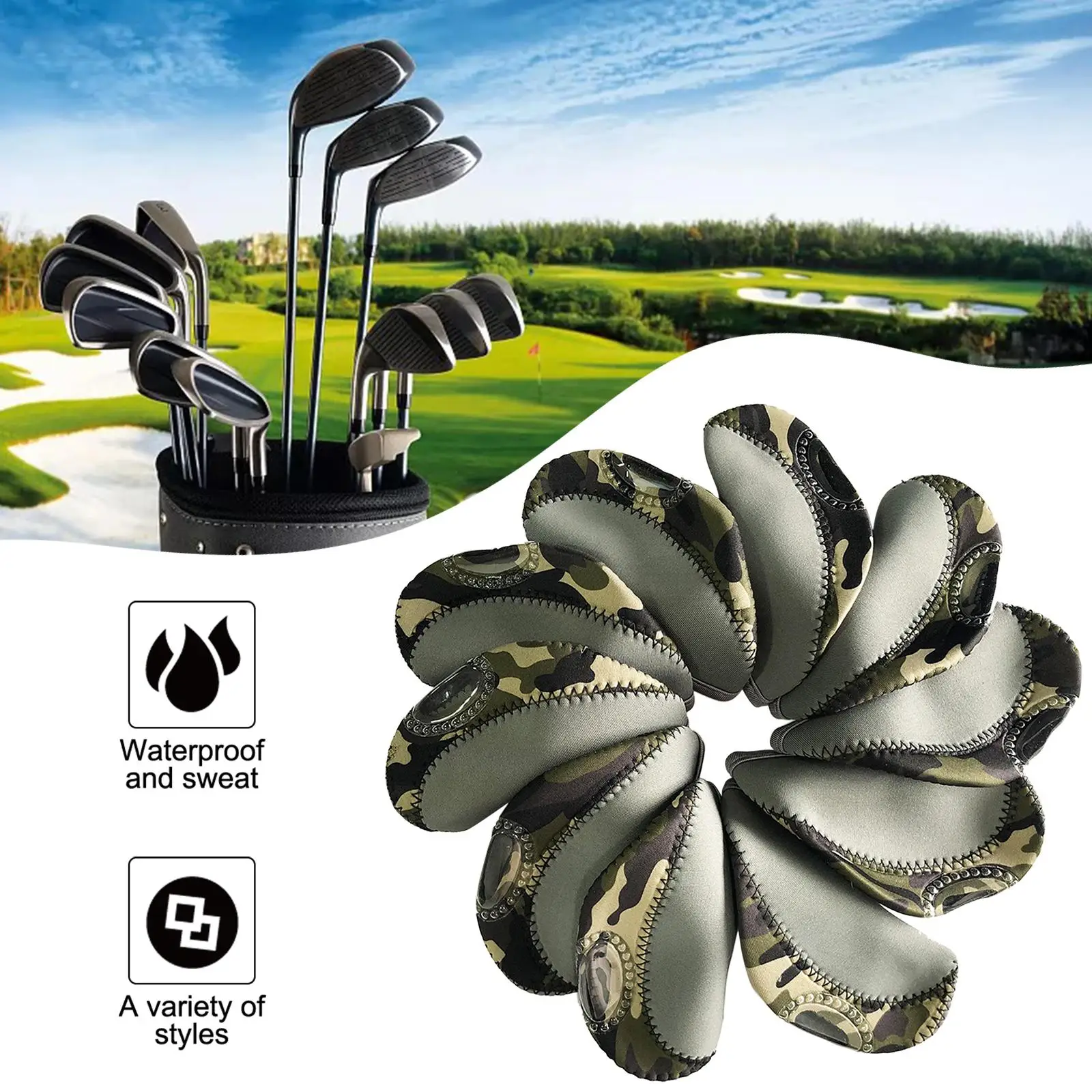 

10 Pieces Premium Golf Iron Headcover Anti Scratch Golf Club Protection Set