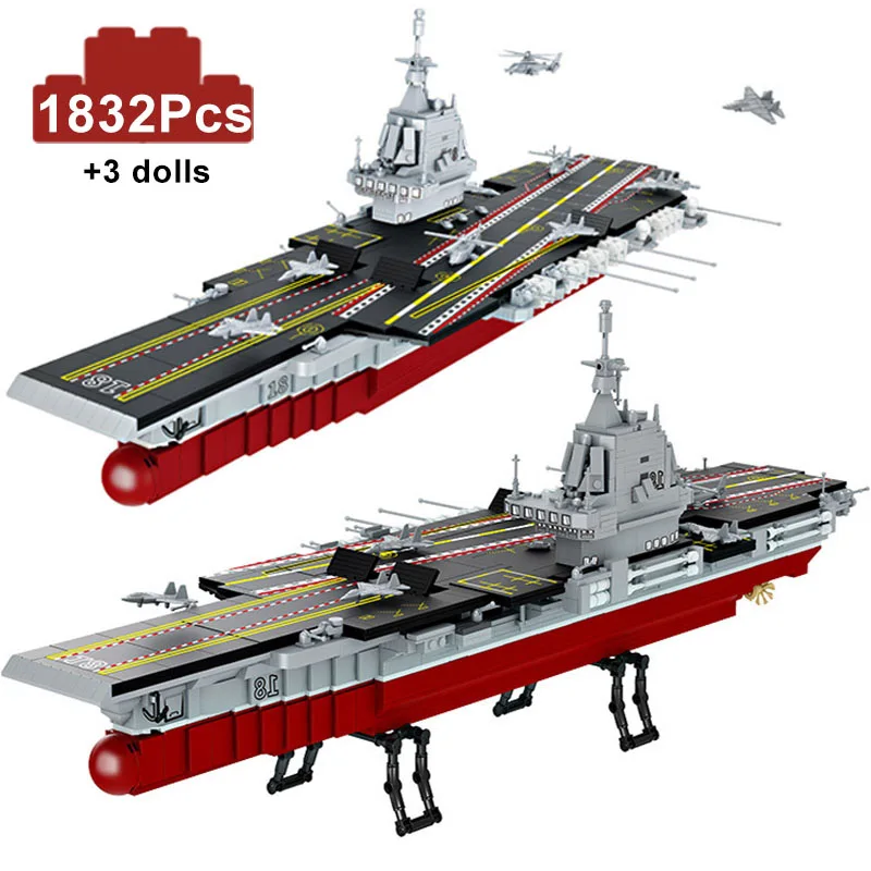 

Military 1832Pcs Aircraft Carrier Fujian Battleship Model Building Blocks Technical Navy Warship Cruiser Figures Bricks Toy Gift
