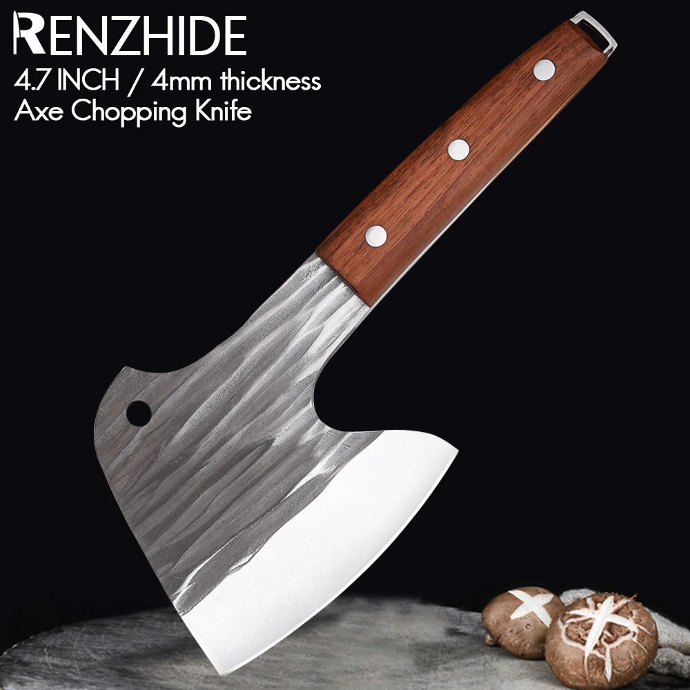 

RZD Chopping Axe Knife Camping Cleaver Forged Steel 4cr13 Full Tang Blade 4MM Butcher Survival Hiking BBQ Tool Hard Bone Cutting