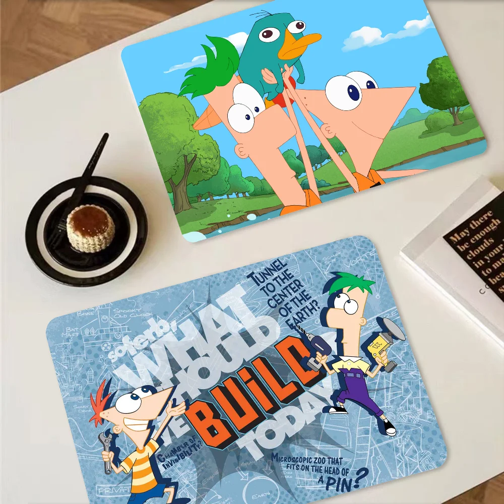 Cartoon P-Phineas And F-Ferb Table Drain Pad Tabletop Absorbent Draining Mat Tableware Mats Placemats For Decor