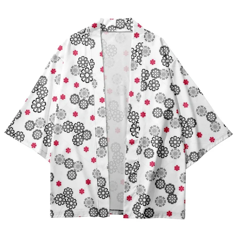 Cartoon Simple Floral Printed Men Women Fashion Kimono Beach Shorts Cardigan Japanese Yukata Clothing Harajuku Haori
