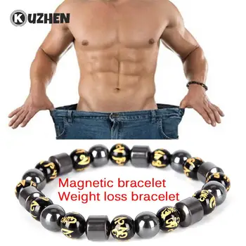 Golden&Black Magnetic Weight Loss Bracelets Hematite Beads Bracelet Charm Natural Stone Bracelets  For Women Men