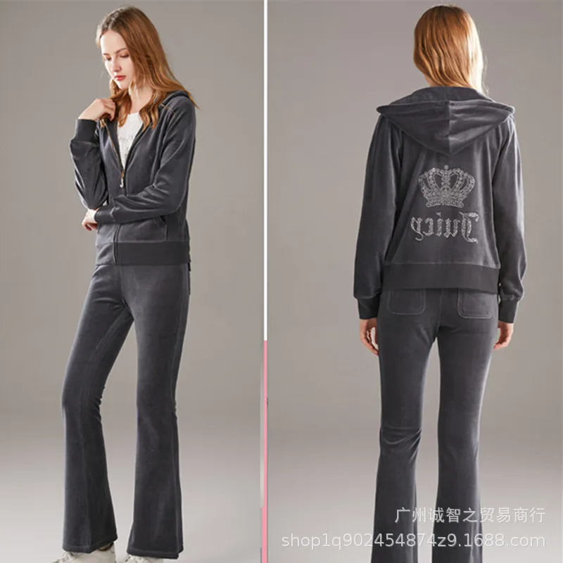 

Autumn Winter 2021 Women's Brand Velvet Fabric Tracksuits Velour Suit Women Track Suit Hoodies And Pants Fat Sister Sportswear