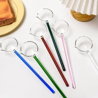1pc glass milk spoon colored transparent coffee dessert stirring spoons long spiral handle high temperature resistant kitchen