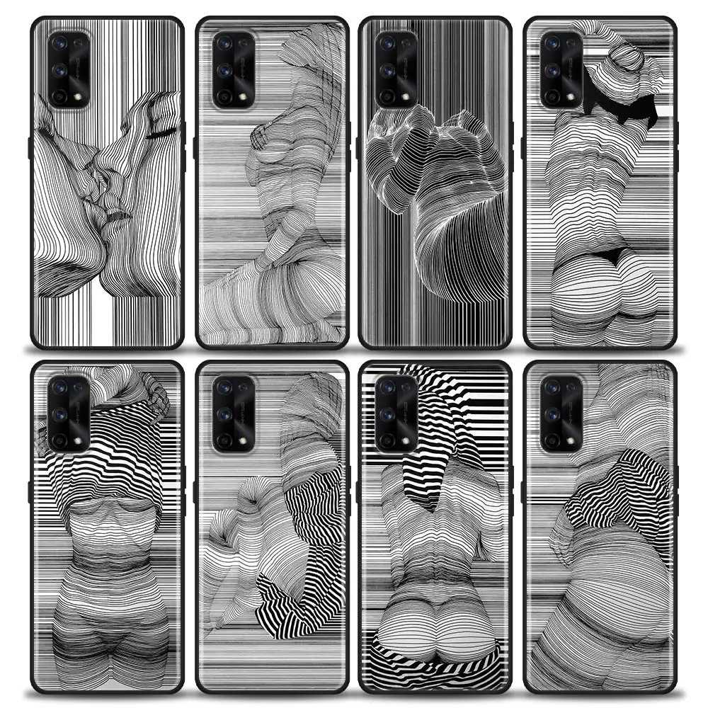 

Phone Case for Realme 5 6 7 X7 X50 5G Pro Case Ultra 7i C3 C11 C15 XT Soft Silicone Cover Sexy Girl Line Art