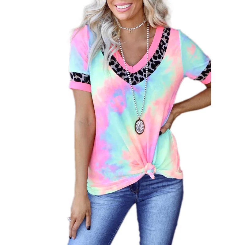 

Женская футболка с коротким рукавом, V-образным вырезом и принтом