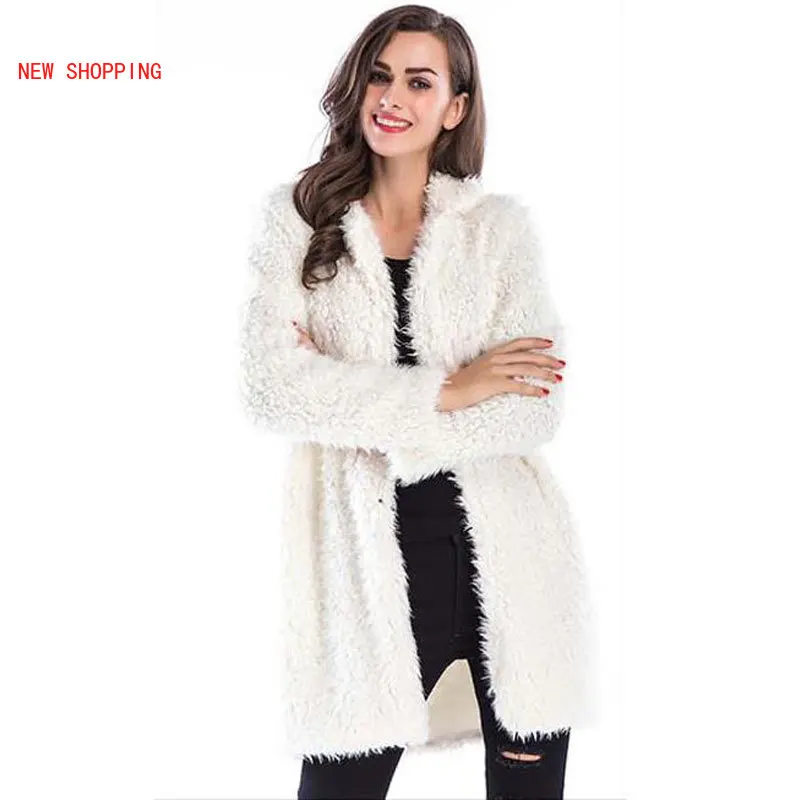 Autumn Casual Fashion Warm Fluffy Teddy Coat Long Faux Fur Coats Women Winter Faux Fur Jacket Female Long Sleeve Outwear Ladies