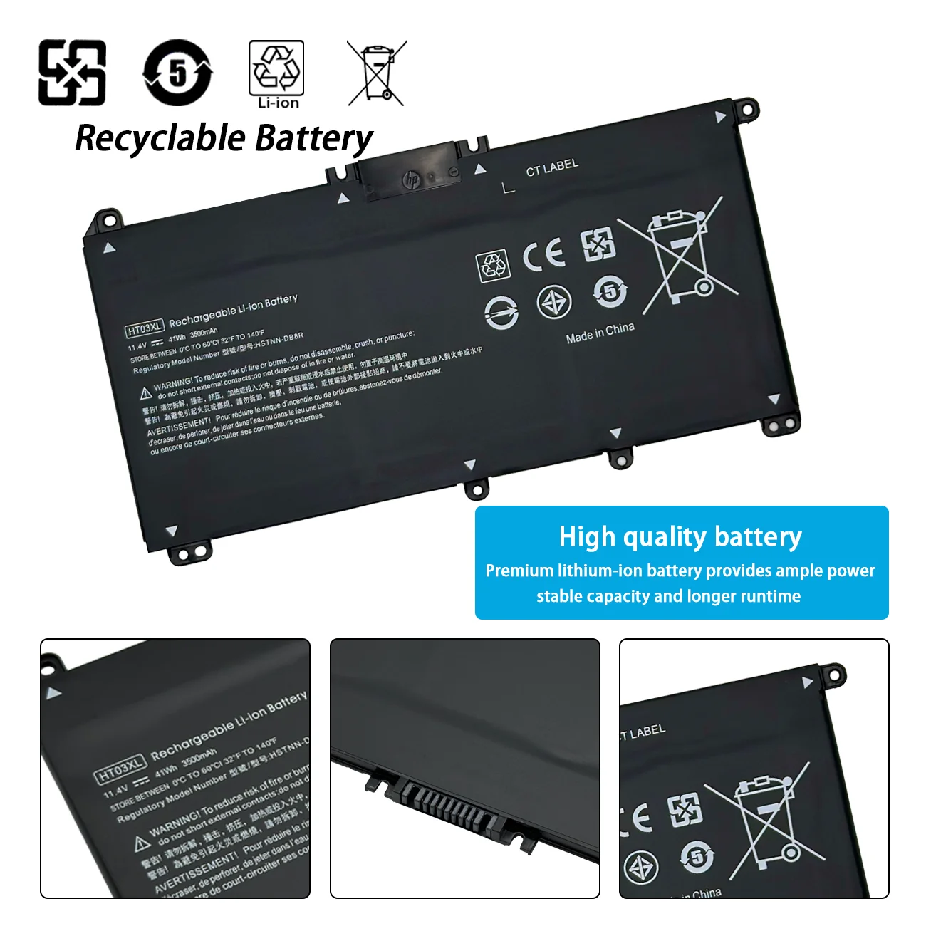 Фото HT03XL Аккумулятор для ноутбука HP Pavilion 15-DA 15-DB 15-DW 15-CS DY 17-by 17-CA 14-CE 14-CF DF DQ DK Series Замена L11119-855 №2