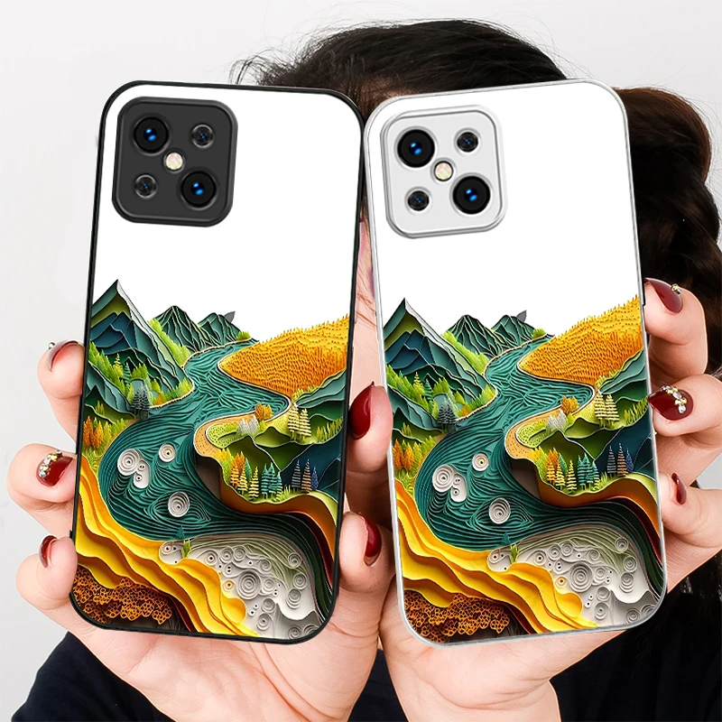 Green Landscape Tree Cartoon For Find X5 X3 Lite Reno 6 4Z 5G OPPO A72 79 73 58 A54S OnePlus Nord N200 Tempered glass phone case
