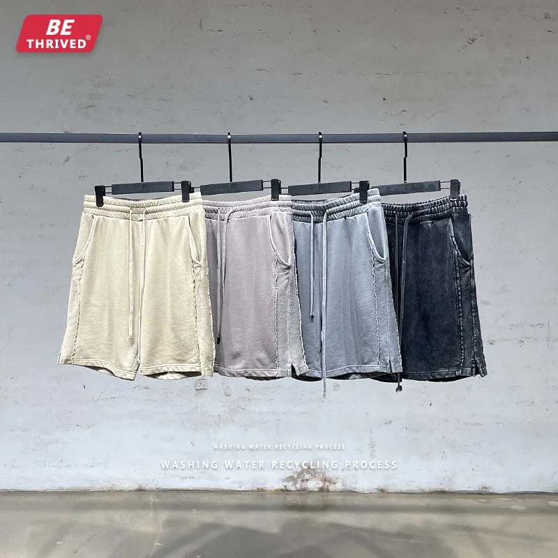

BE Menswear | Summer 2022 Washed Side Slit Terry Shorts European And American Ins High Street Tide Brand Net Red Five-point Pant