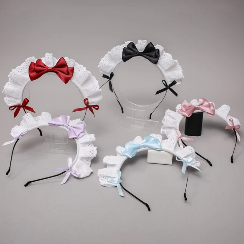 

Japanese Lolita Hair Accessories Ruffled Lace Bow Gothic Maid Cosplay Headband