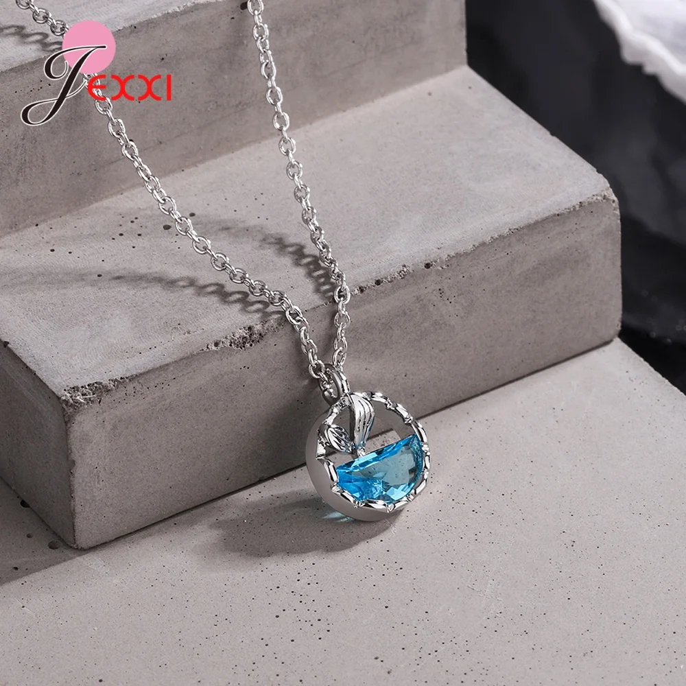 

925 Sterling Silver Mermaid Necklace Fishtail Clavicle Chain Creative Ocean Blue Crystal Pendant Women Jewelry for Wedding