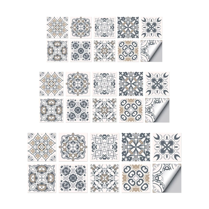 

Vintage Tile Stickers Set of 10 Waterproof Wall Decals Decorative Wallpaper for Home Kitchen Oil Proof Stain Proof
