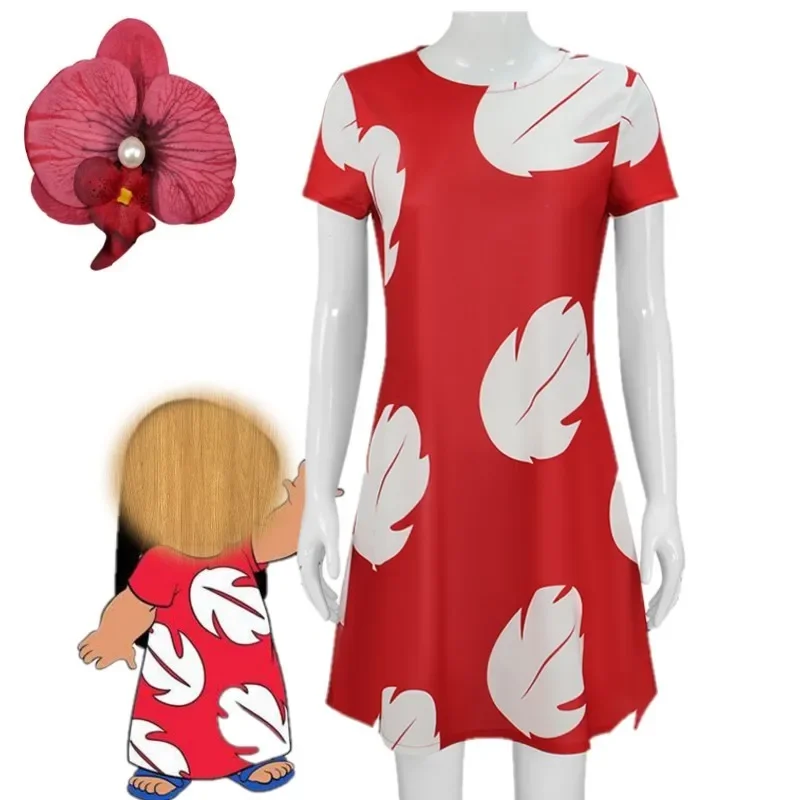 Платье Лило для взрослых красное платье женщин и девочек с принтом листьев