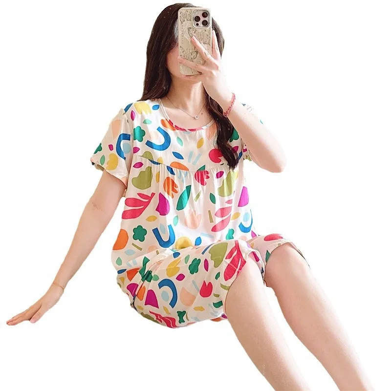 Женские атласные пижамные комплекты с коротким рукавом и цветочным принтом