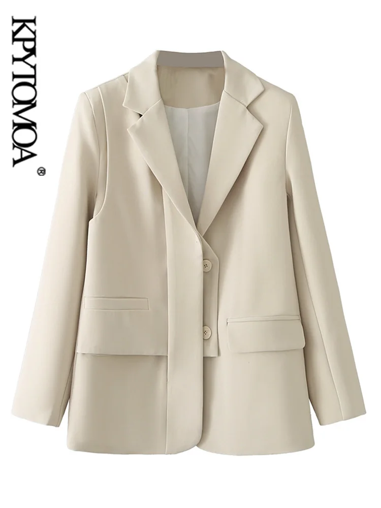 

KPYTOMOA Women Fashion Front Buttons Blazer Coat Vintage Long Sleeve Flap Pockets Female Outerwear Chic Veste Femme