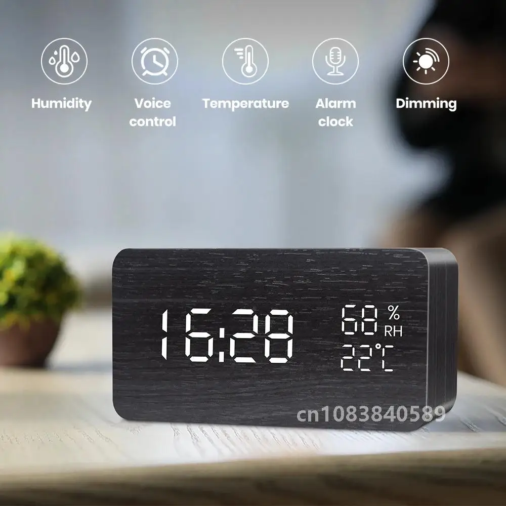 Будильник светодиодные цифровые деревянные настольные часы с питанием от USB/AAA и