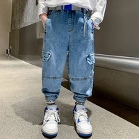 boys cargo pants kids blue trousers spring autumn new sports jeans big children korean casual clothes 5 6 8 9 10 12 14 years old
