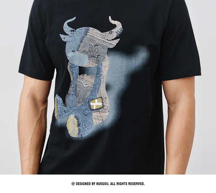 

M7934 Summer new calf print embroidery round neck short sleeve T-shirt.
