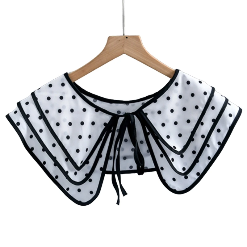 

Women Polka Dots False Collar for Lady Mini Cape Detachable Shawl Bowknot Wrap
