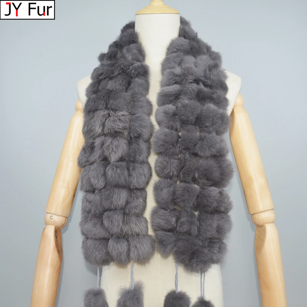 2023 Winter Women Genuine Fur Scarf Real Rex Rabbit fur Balls Scarves Russian Cute Female Fashion Warm Fur Scarf Colourful