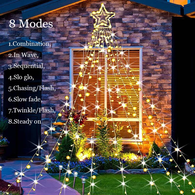 

Christmas Decor Solar Star Waterfall LED Lights Solar Fairy Curtain Light For Room Wedding Outdoor New Year Decor Accessories