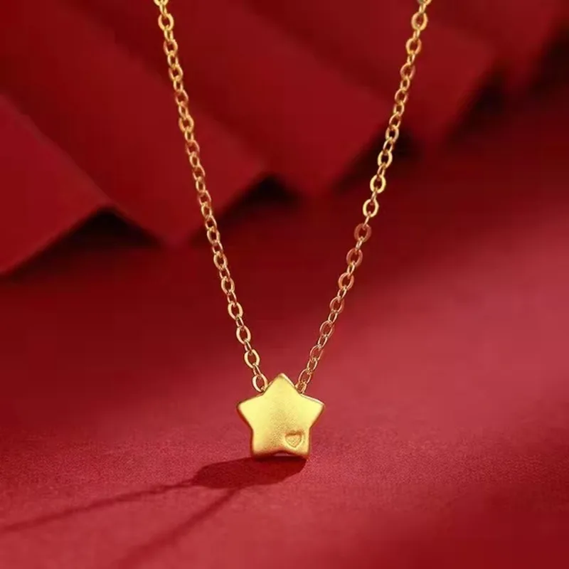 

Ожерелье POFUNUO из чистого золота 999 пробы с пятиконечной звездой, подвеска из настоящего 24-каратного золота для женщин, ювелирные изделия, под...