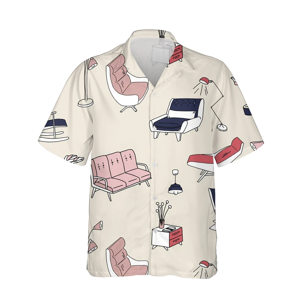 Jumeast Trendy 3d Cartoon Creative Furniture Printed Hawaiian Shirt Men Short Sleeve Casual Shirts Mens Fashion Loose Streetwear