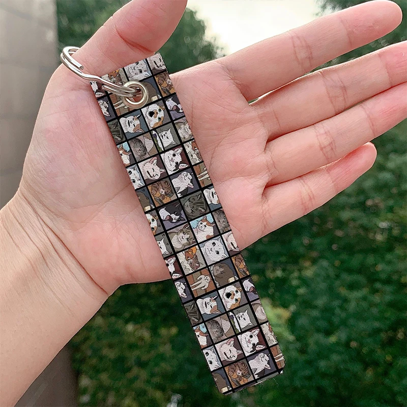 

Fashion Meme Cats leather motorcycle Custom Key chain Strap Key rings Hanging Holder Bag Wallet Trinket Keychain Hanging Bag