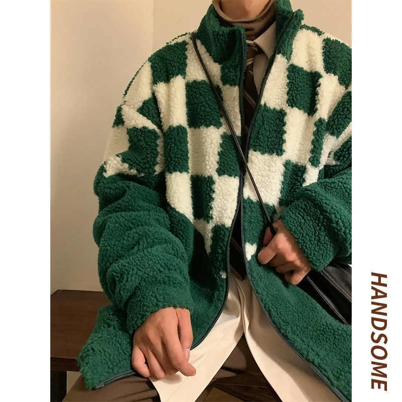 Winter Jacket Men Warm Fashion Thickened Lamb Wool Jacket Men Streetwear Korean Loose Short Coat Mens Thick Plaid Jackets M-3XL