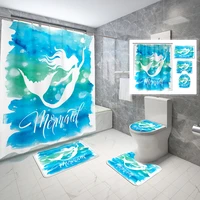 blue mermaid bath set with shower curtain and rugs lovely cat fish tail bath curtains waterproof anti slip toilet cover mats set
