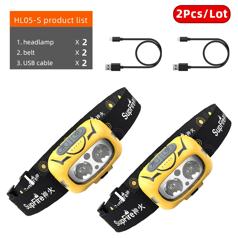 

SuperFire HL05-S LED Headlamp Induction Strong Light Charging White And Yellow Dual Light Head-Mounted Night Fishing Head Lamp