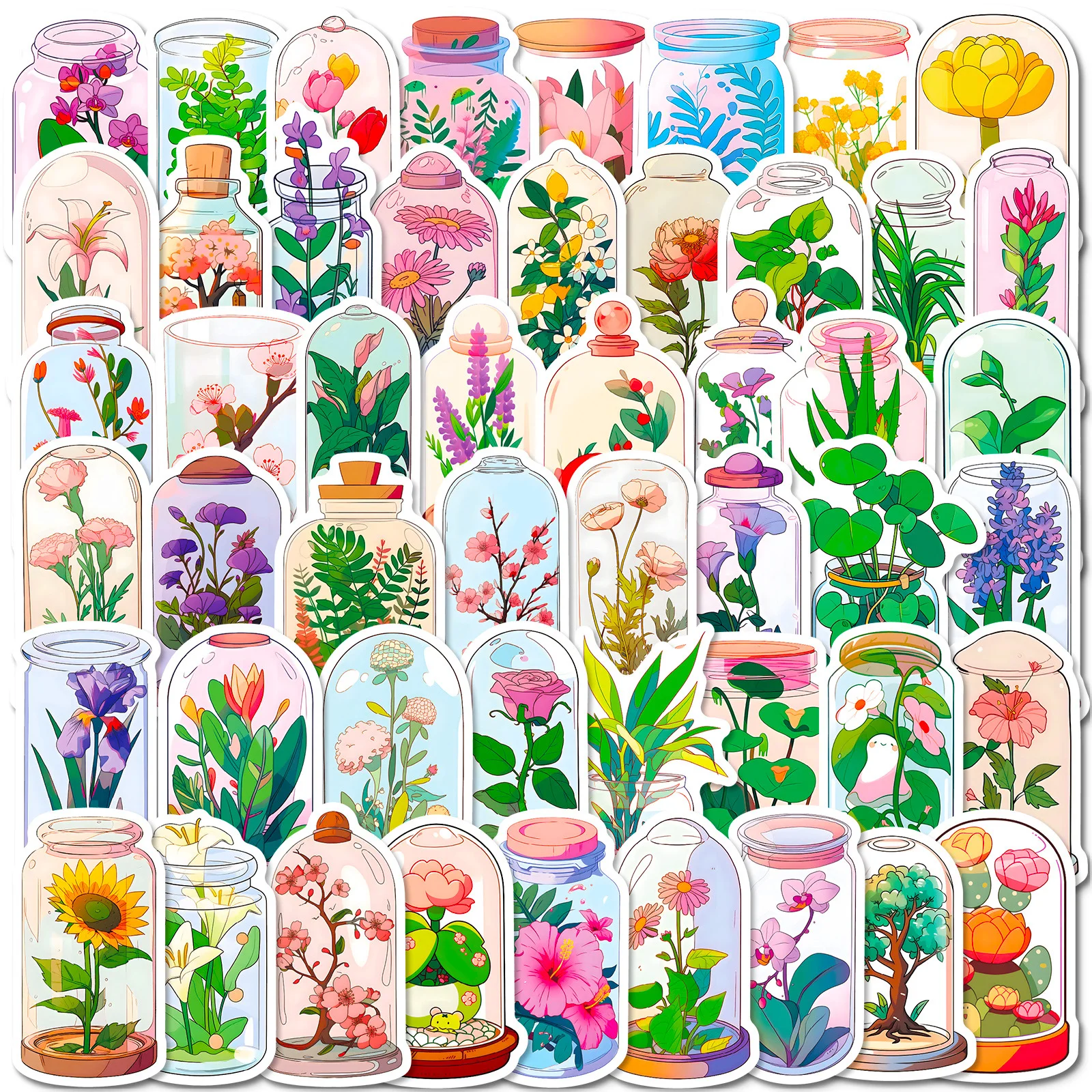 

10/30/50PCS World in a Bottle Glass Flower Cartoon Sticker DIY Phone Laptop Luggage Skateboard Graffiti Decals Fun for Kid Toy