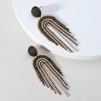 vintage tassel beads chain rhinestone geometric dangle earrings elegant luxury design wedding party accessories pendant jewelry