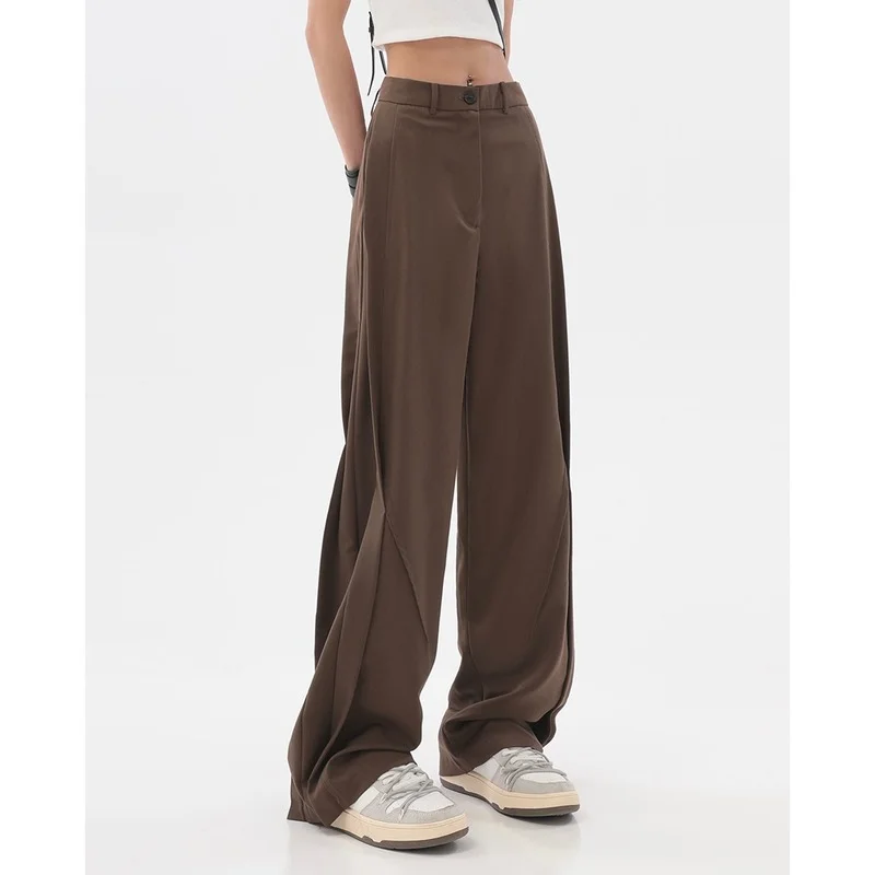 

Casual High Waist Loose Wide Leg Pants for Women Summer New Female Floor-Length Brown Suits Pants Ladies Sagging Suit Trousers