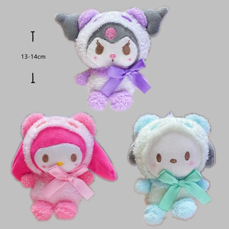 

Sanrio Kawaii Anime Figure HelloKitty Kuromi Mymelody Cinnamoroll Pompom Purin Panda Dress Up Casual Plush Figure Pendant Gift