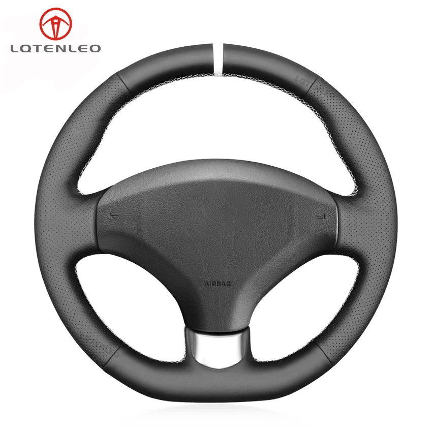 

LQTENLEO Black Genuine Leather Car Steering Wheel Cover For Peugeot 308 CC SW 2007-2015 RCZ 2010-2015 3008 5008 2009-2017