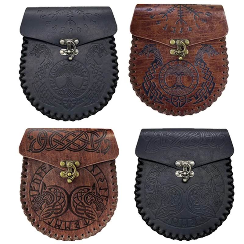 

Кожаный кошелек на шнурке в средневековом стиле викингов, маленькая сумочка с ремнем для мелочи и почек, сумка для мелочей Ренессанса, праздника