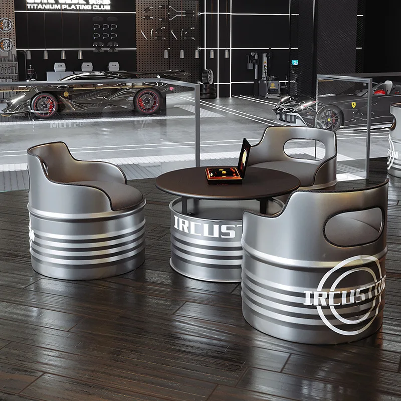 

Creative Office Sofa, Industrial Wind Oil Drum, Bar Table and Chair Art Card Seat Coffee Table Combination Negotiation Iron Size