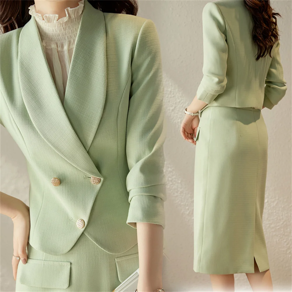 Women's Suit 2023 New in Hot Korean Casual Business Jacket Short Sets Elegant Formal Office Ladies 2 Piece Suit with Skirt