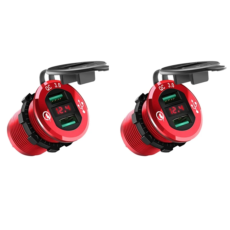 

2X Quick Charge 3.0 USB Charger Socket, 12V/24V Dual USB Car Power Outlet Cigarette Lighter With LED Voltmeter