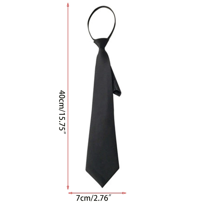 

Women Men Retro Solid Color Black Narror Neck Tie with Adjustable Lazy Zipper Student Pre-Tied Skinny Necktie Clothing for Party