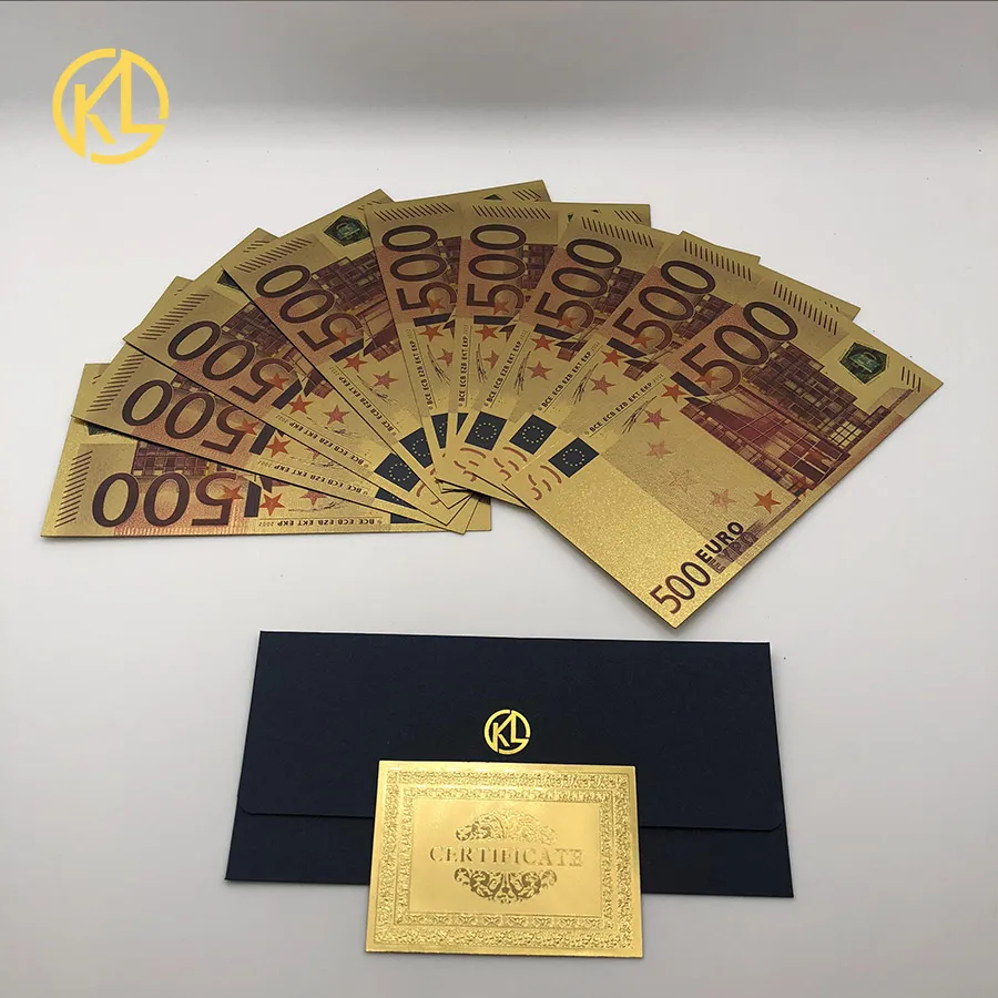 

On Sale 10pcs/lot Beautiful Colored European Banknote Currency 500 Euro Gold Banknotes for Business Gifts Collection