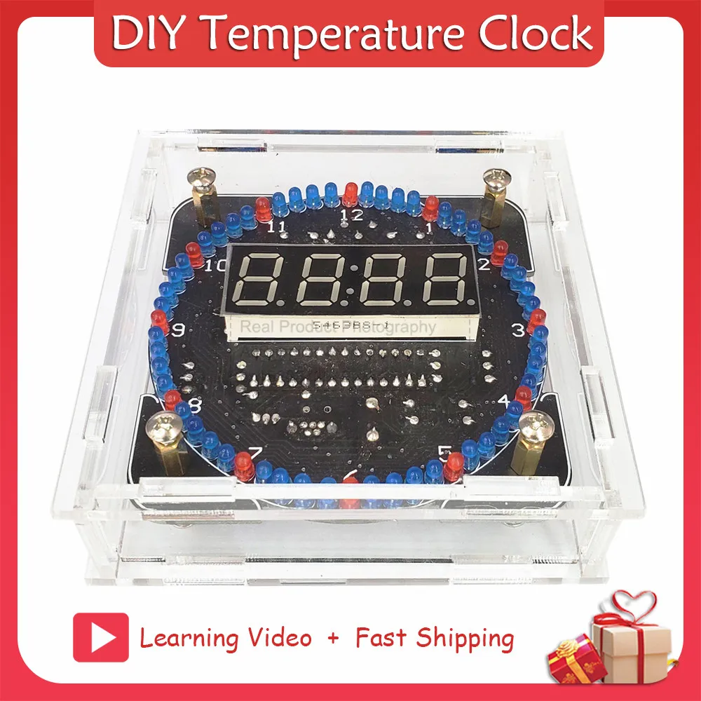 With Rotating Led Ic Chip Ds1302 Learning Diy Temperature Clock Kit Soldering Project Practice Solder
