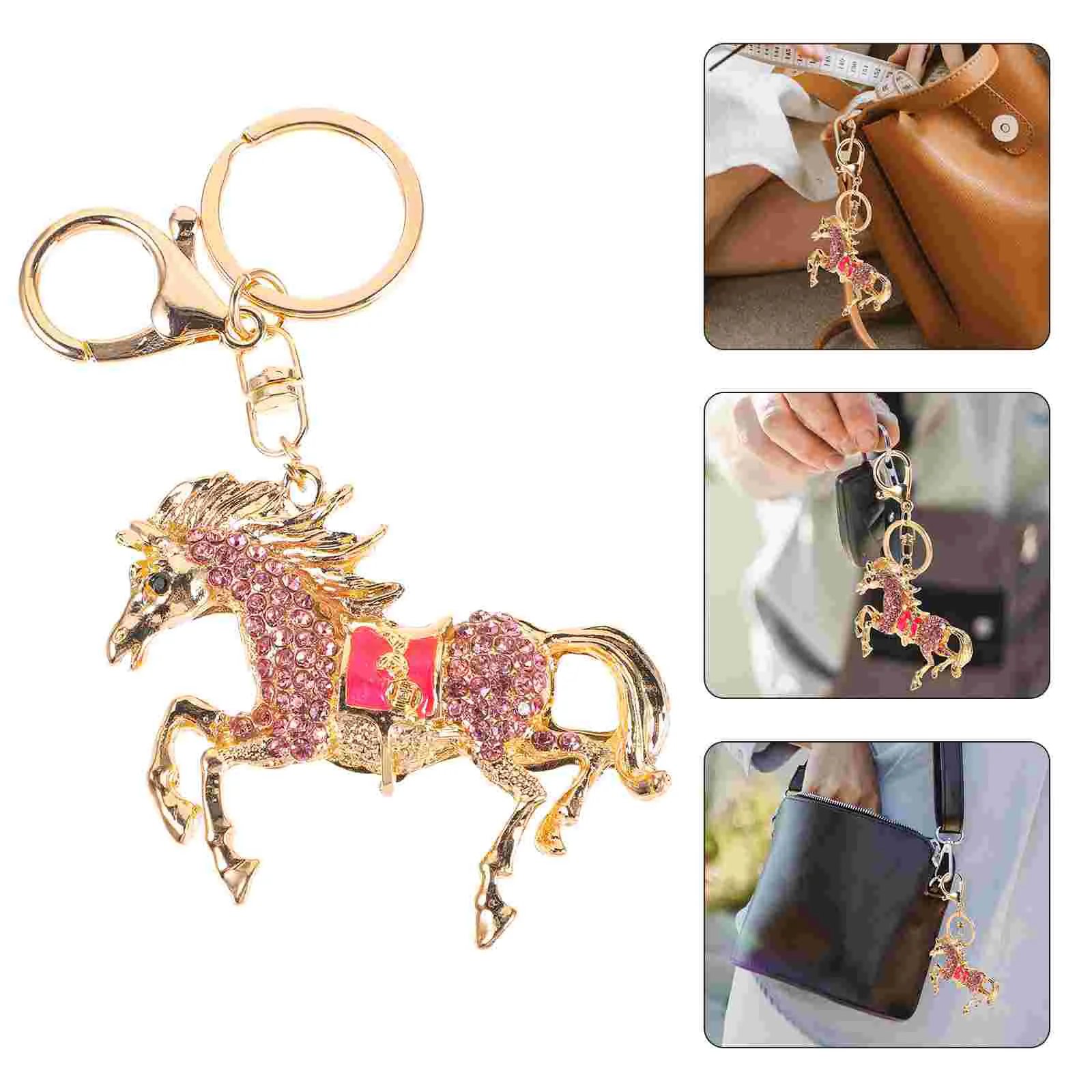 

Car Keychain Charm Hanging Keyring Charms Decorate Women Rhinestones Horse Pendant Miss