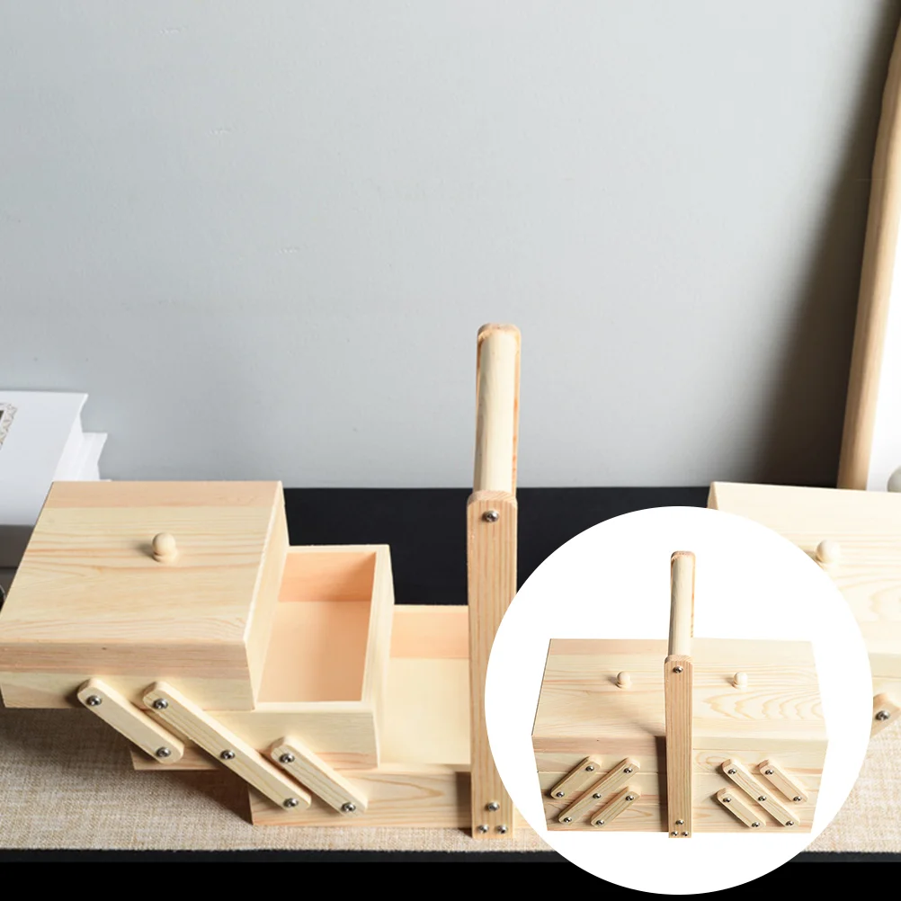 

1pc Unpainted Box Cantilever Sewing Box Cantilever Box Storage Box Sewing Storage Box
