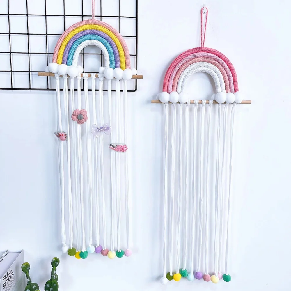 

Hand-Woven Rainbow Tassel Baby Hair Clips Accessories Holder Princess Girls Hairpin Hairband Storage Pendant Jewelry Wall Decor